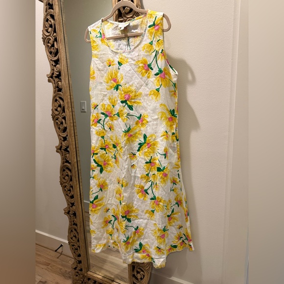 100% Linen Charter Club Luxury Dress with Yellow and Pink Floral Design NWOT - Picture 1 of 8